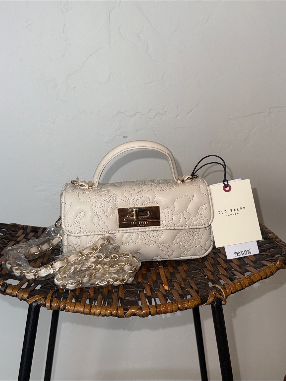 Ted Baker Cream floral Quilted Mini Top-Handle Crossbody